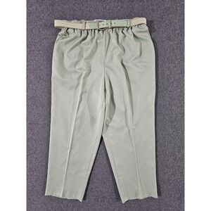 Alfred Dunner Petite Sage Green Elastic Waist Pants with Belt Size 14P Made USA